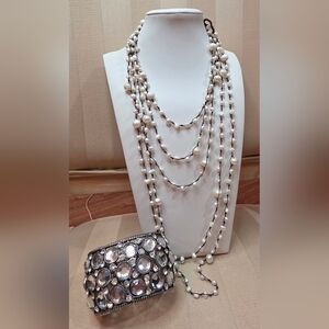 VINTAGE Y2K BOHO 24 IN GENUINE BAROQUE PEARL NECKLACE AND Y2K SILVER BRACELET